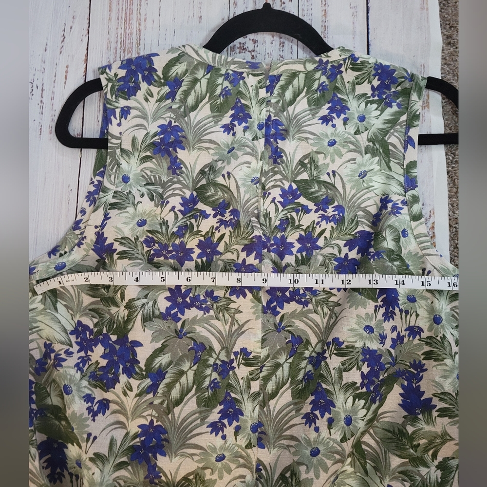 Tara Jarmon Off-white Blue Dress with Pampas And Flowers Print In Linen - Picture 7 of 9